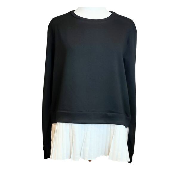 Lea +Vida Black and white Sweatshirt with Pleated Peplum Size L. NWT - Picture 1 of 5